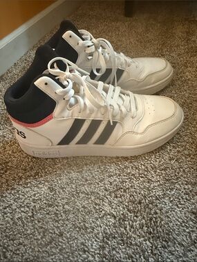 adidas White High-Top Athletic Sneakers with Black and Pink Accents